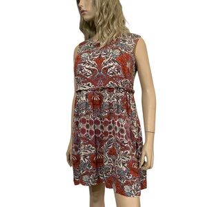 Paisley Floral Print Tiered Mini Dress Cottagecore Size M